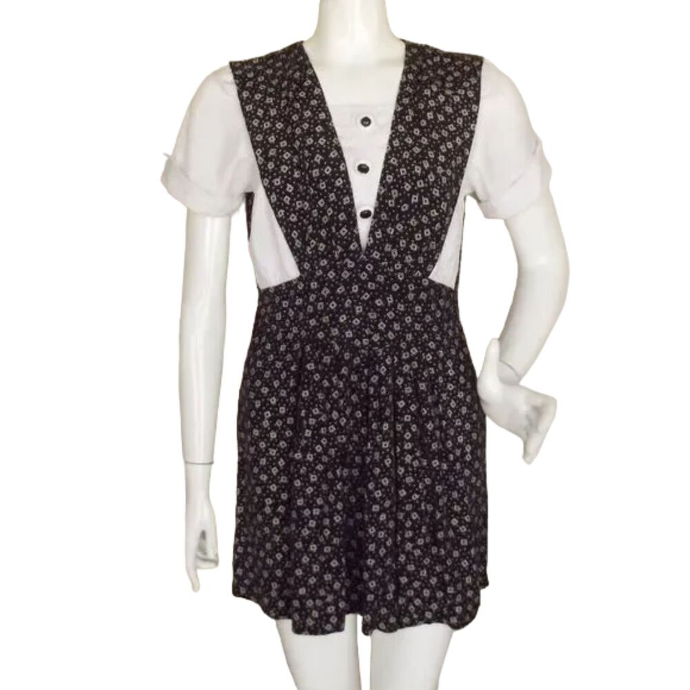 Vintage Romper, 6, Layered Look, Black/White, Buttons, Back zip, Short sleeves